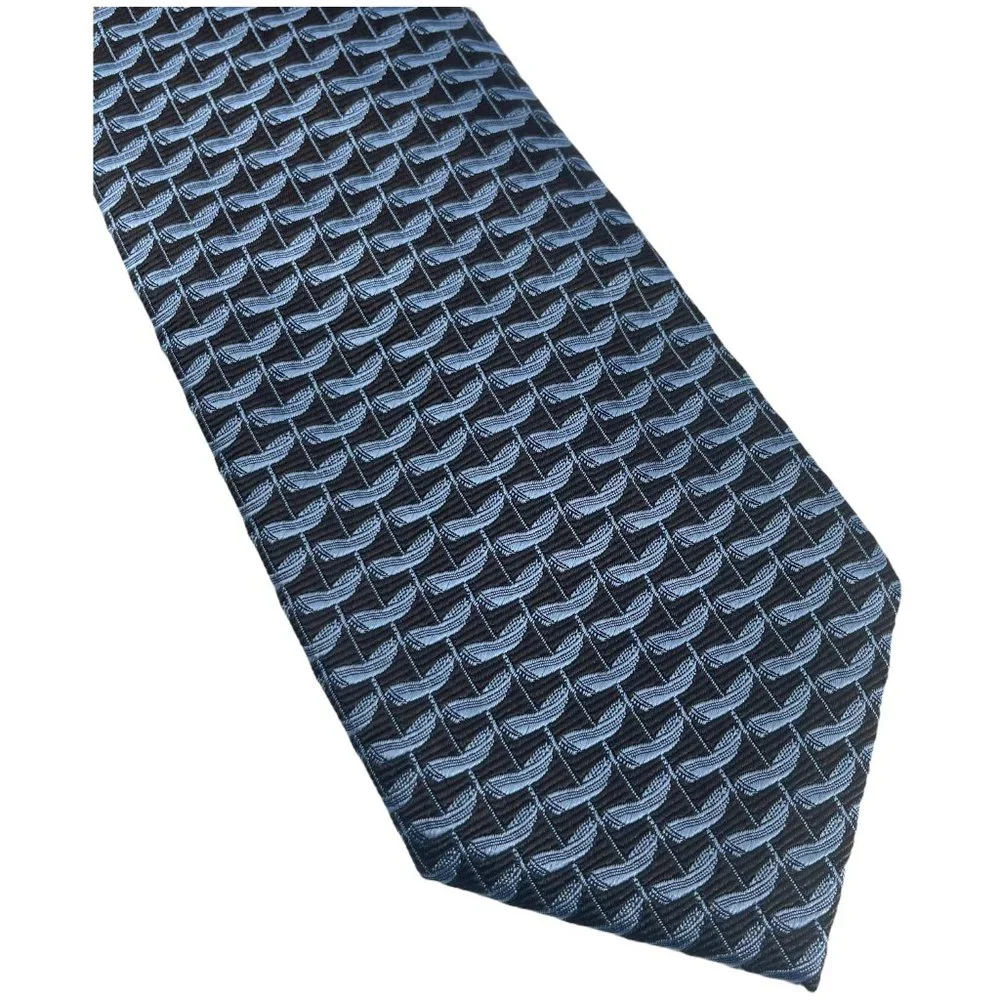 David Chu Mens Seven Fold Necktie Brown Blue Pattern 100% Silk Tie Made in Italy
